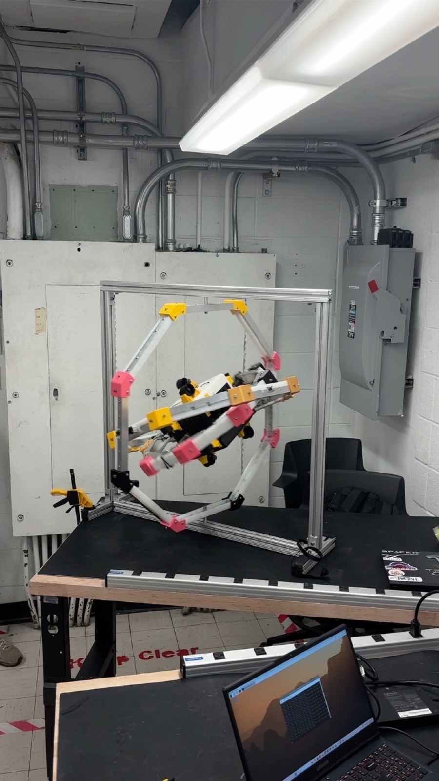 The larger ring gimbal on the laboratory bench