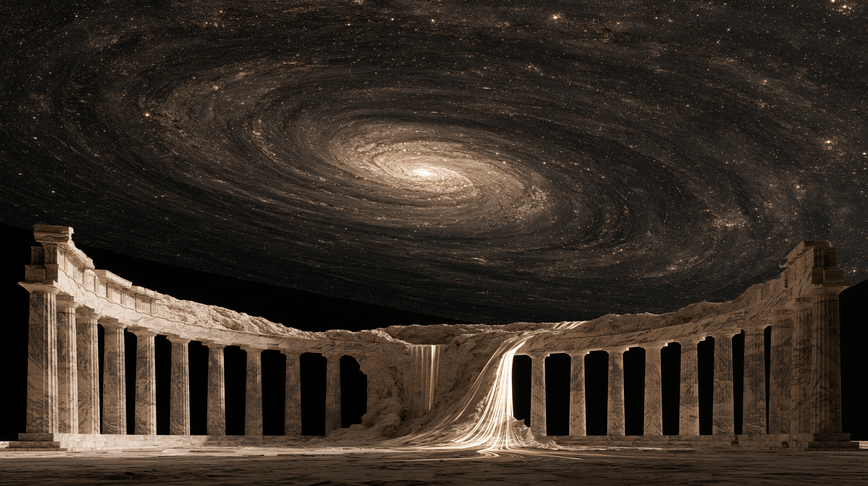Galaxy and columns illustration used on the Nomos website